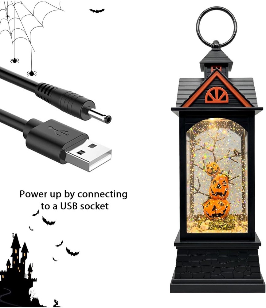 🔥Halloween Snow Globe Lantern,with 6 Hour Timer, USB Powered & Battery Operated