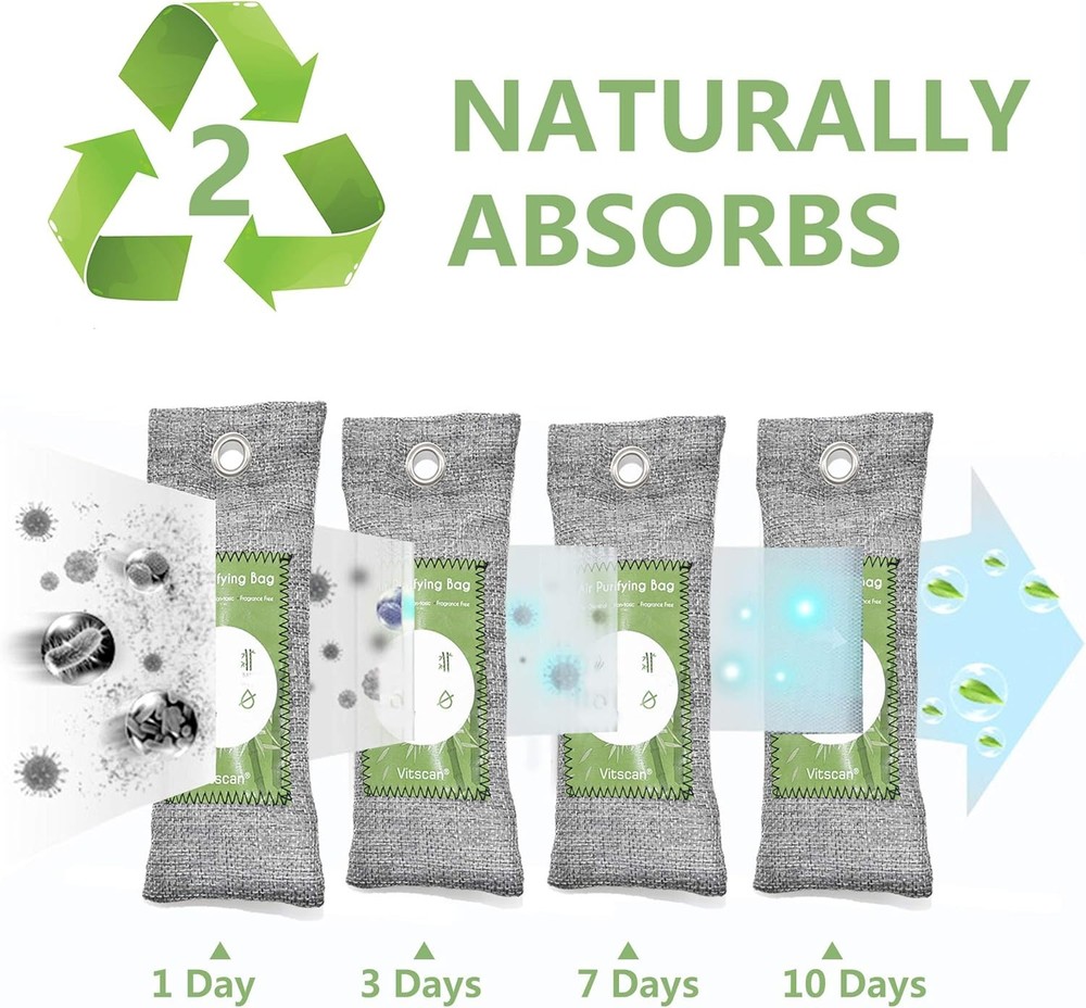 6 Pack Bamboo Charcoal Air Purifying Bag, Activated Valuable 6