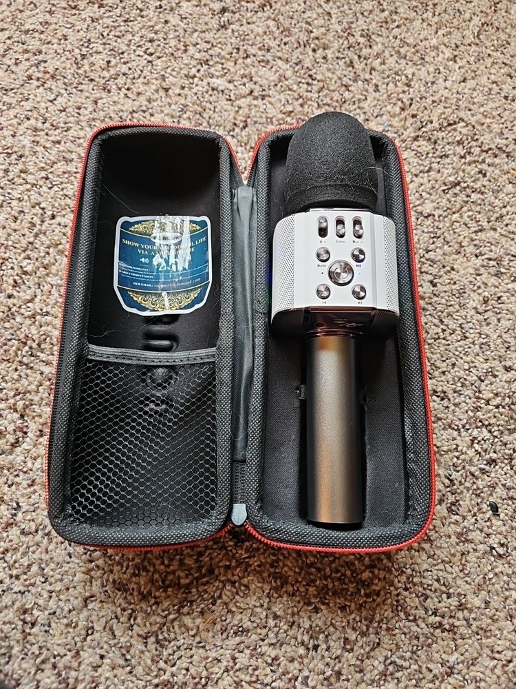 BONAOK Wireless Bluetooth Karaoke White Microphone With Carry Case