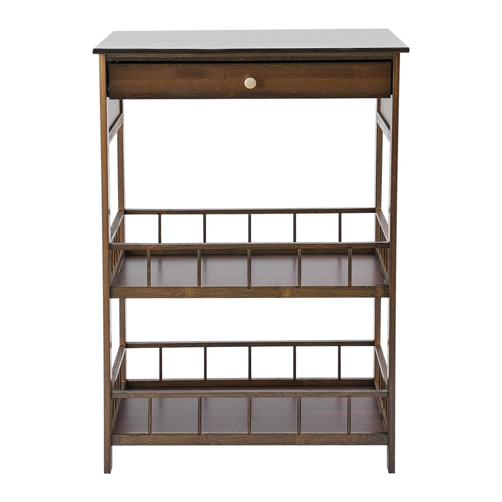 3 Tiers Side Table Side Table with Storage Drawer Bamboo End Table Tea Table