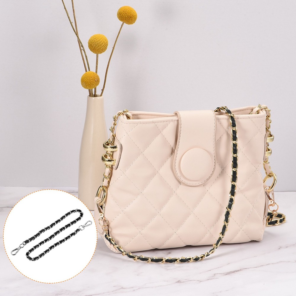 Purse Chain Strap, 24" Purse Strap Shoulder Bag Replacement Strap, Black+Silver