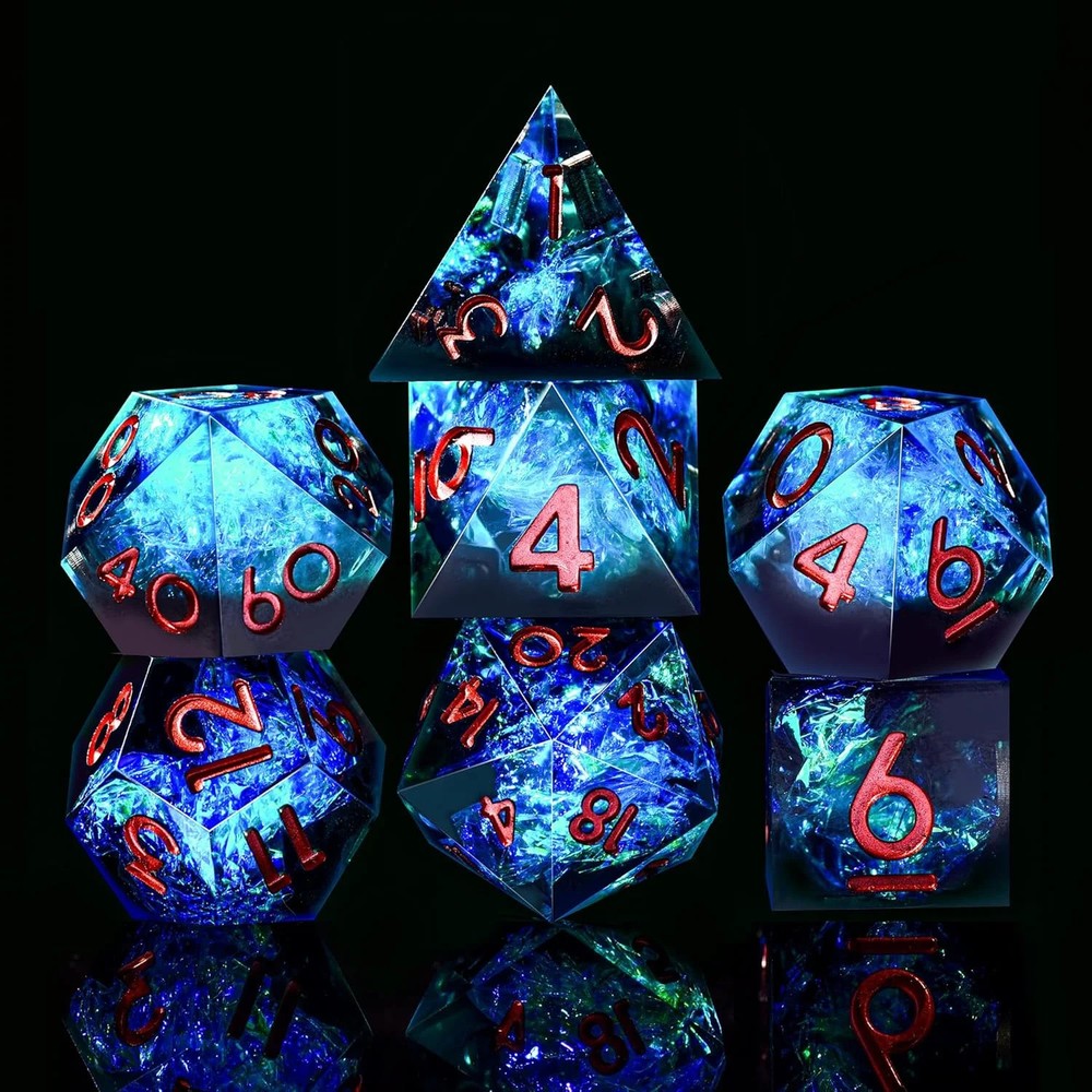 AUSTOR 7-Die DND Dice Set, Handmade Sharp Edge Polyhedral Dice for Dungeons and