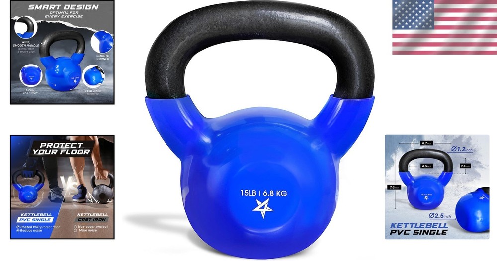 Cast Iron Kettlebell, 15 LB with Smooth Handle - Perfect for Home Workouts