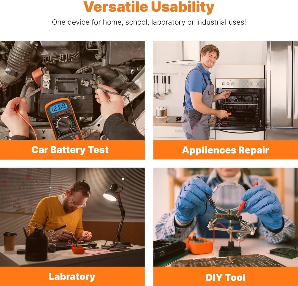 Durable Digital Multimeter with 1000V Support - Safe Testing for Home & Industry