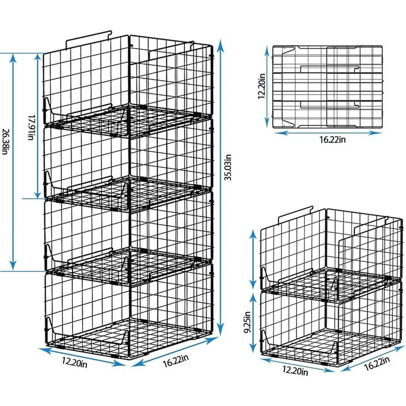 Stackable Storage Baskets Set of 4 Durable Closet Organizer Easy Foldable Use