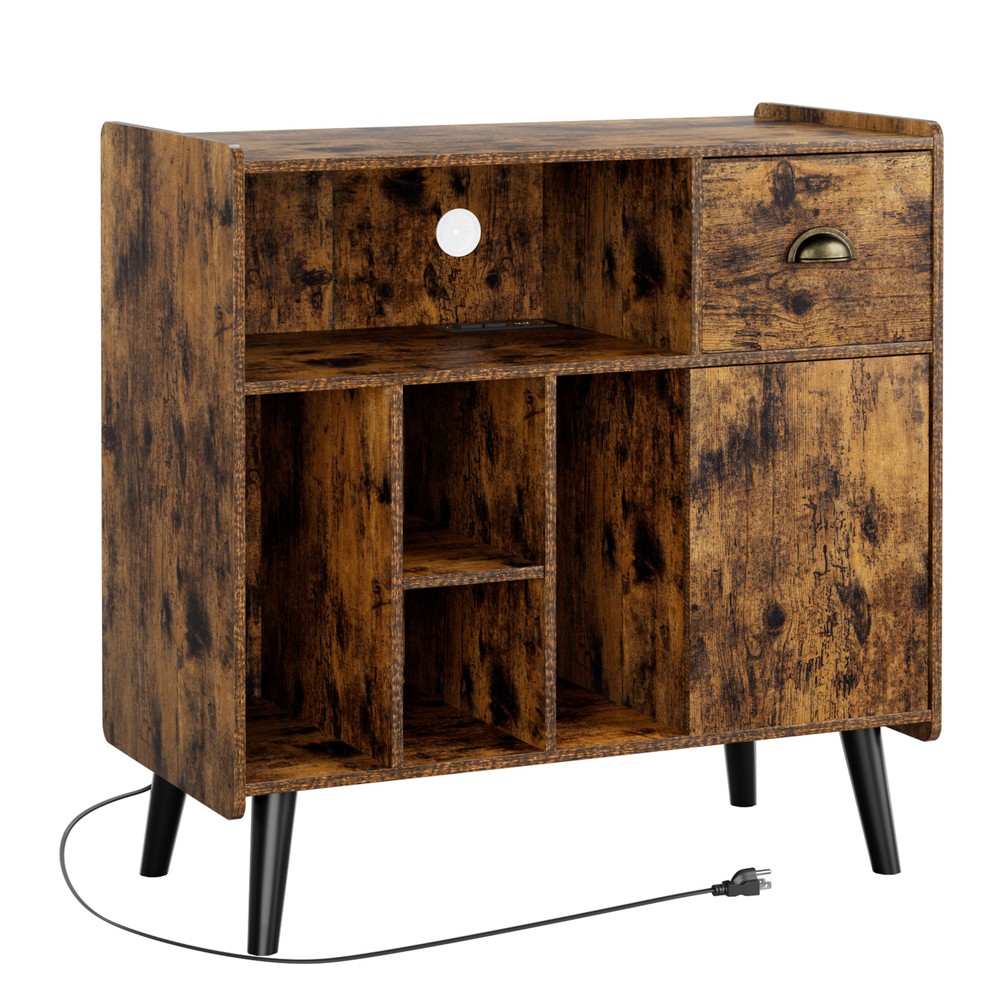 Large Record Player Stand Vinyl Record Storage Table Power Outlet Display Shelf