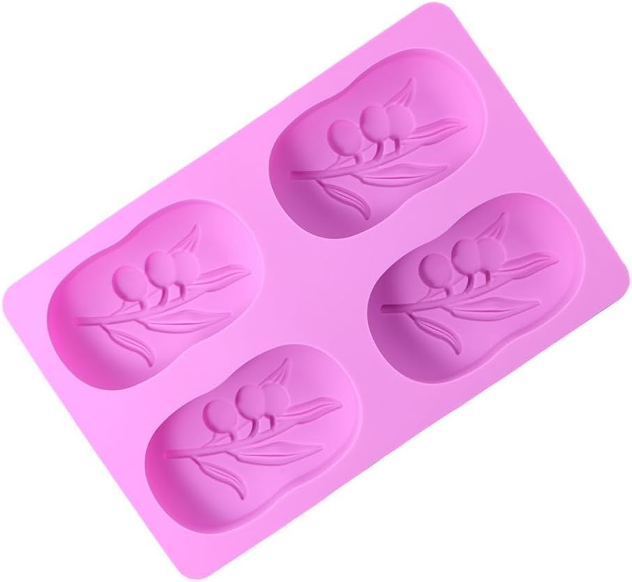 4 Cavities Oval Olive Tree Silicone Soap Mould - Soap Making Baking Moulds