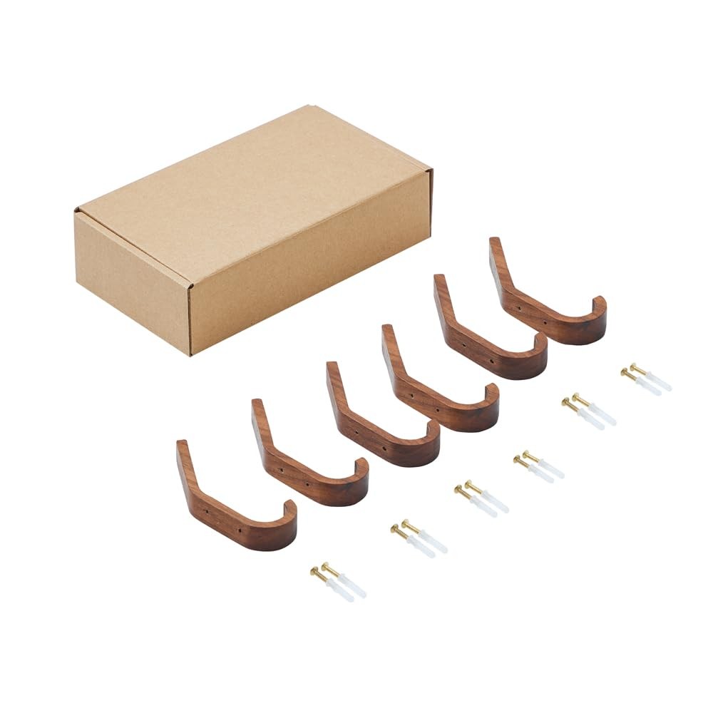 6 Pack Heavy Duty Rustic Coat Hooks Wall Mounted, Wood Wall Hooks,Decorative ...