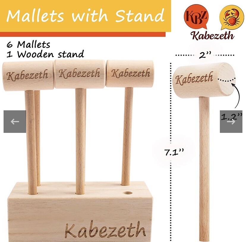 Kabezeth 6 Mallets. Solid Beechwood Hammers For Cracking Shellfish & Lobster