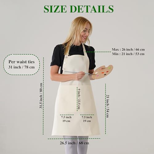 Kitchen Apron Waterdrop Resistant Cotton Apron with adjustable Aprons Cream