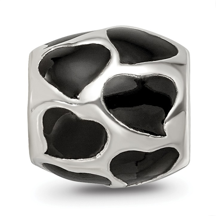 Silver Reflections Black Enameled Hearts Bead QRS1868