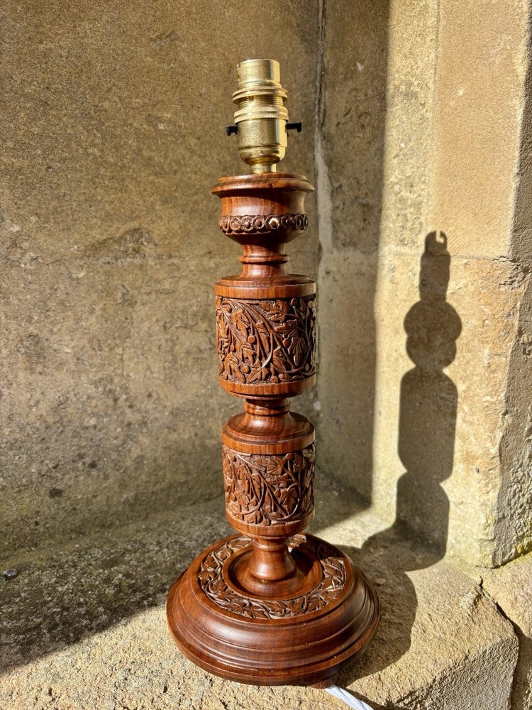 Kashmiri hand-carved solid wood table lamp