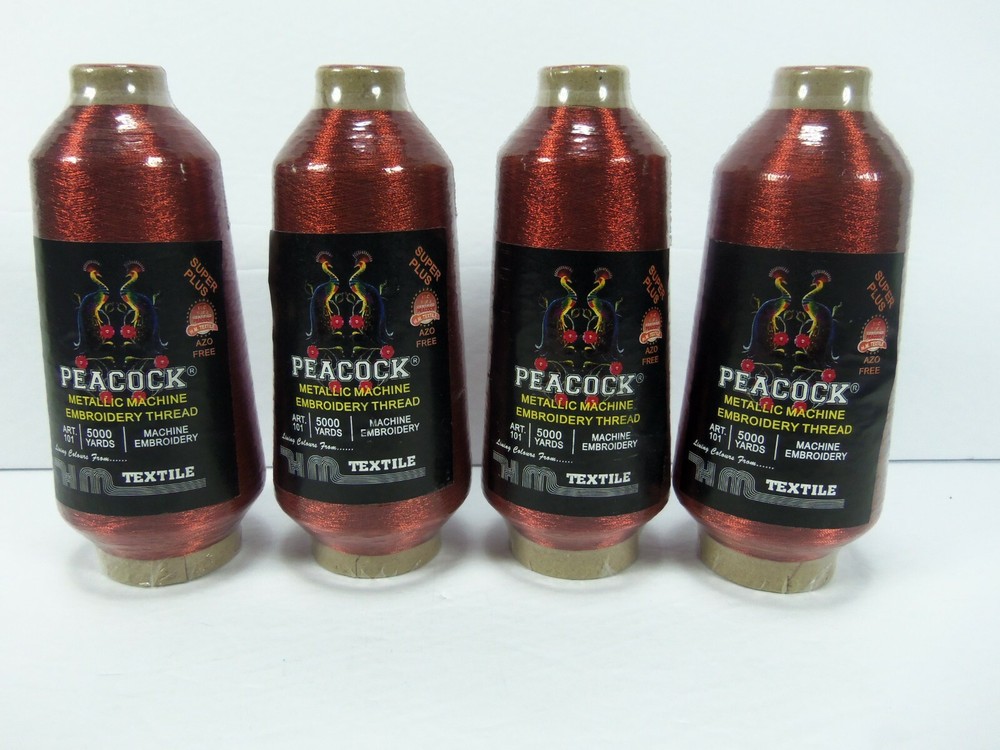 HM Textile Peacock Embroidery Machine Cone Textile Thread Metallic  Red