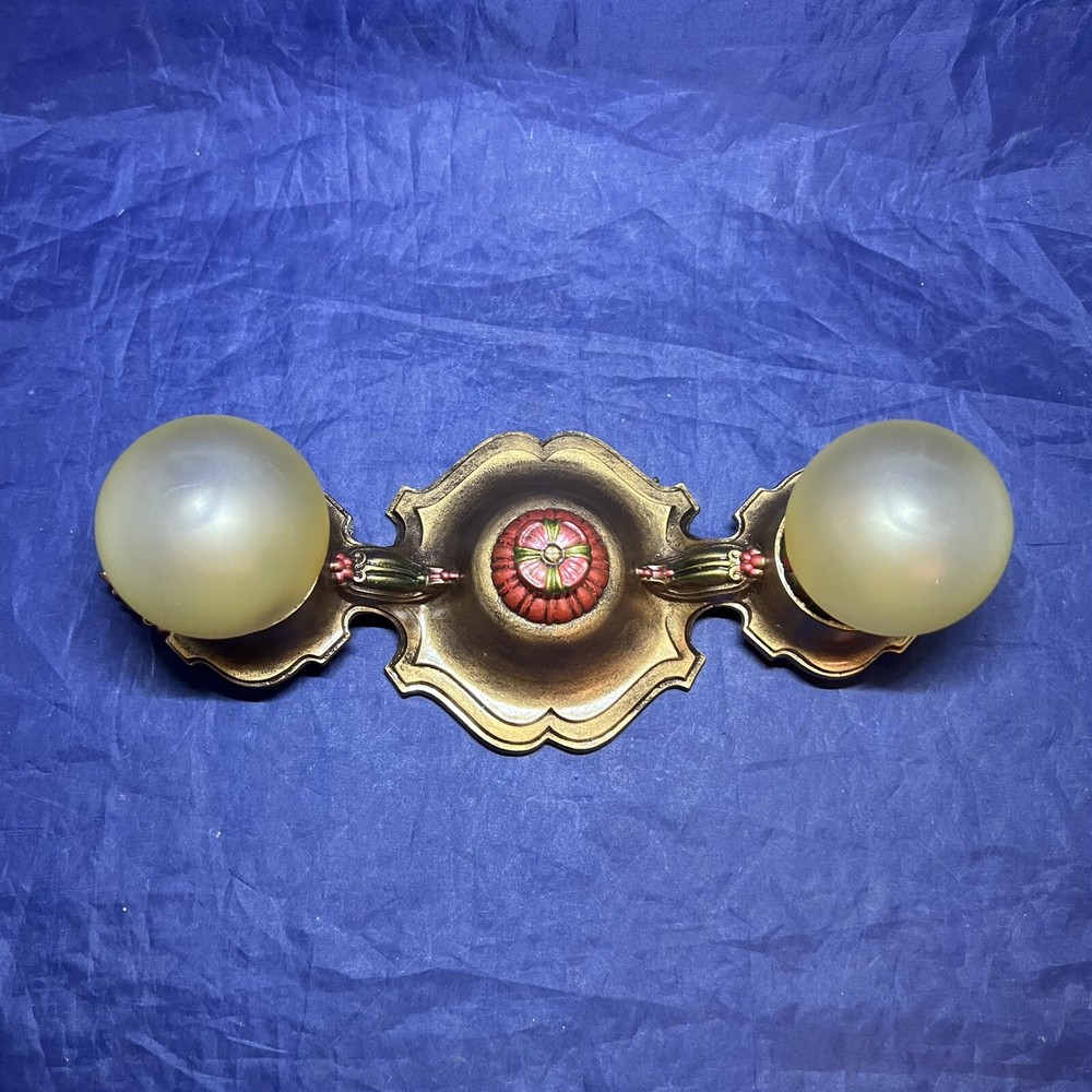 Pair Two Socket Antique Flush Fixtures Nice Finish Rewired 31J