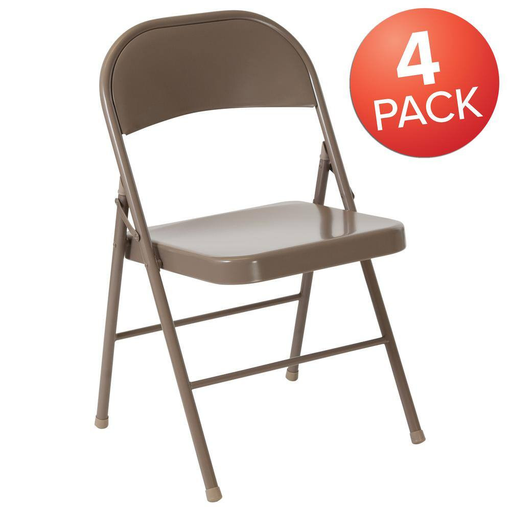 Beige Metal Folding Chair (4-Pack)