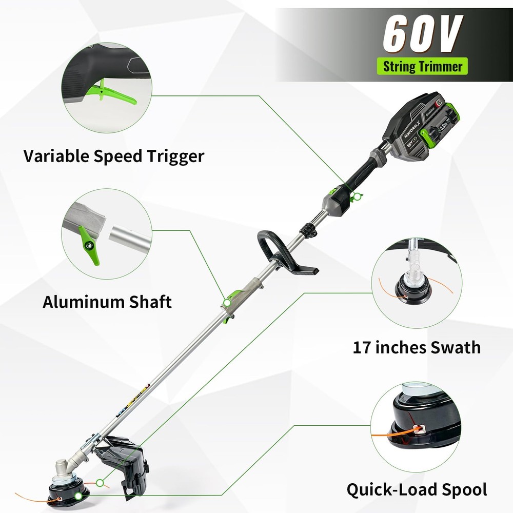 60V Cordless String Trimmer 17" Trimmer Weed Wacker, 2-Speed Brushless Weed E...