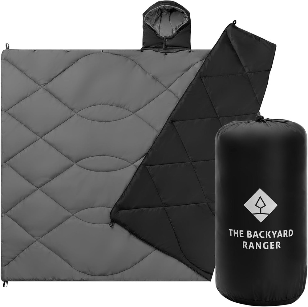 The Backyard Ranger Packable Camping Blanket/ Poncho Combo Black
