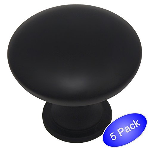 *5 Pack* Cosmas Flat / Matte Black Traditional Solid Round Cabinet Knobs #5305FB