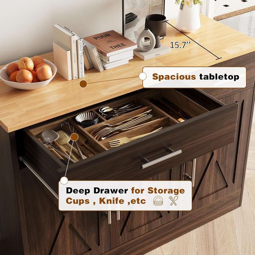 Rustic Brown Farmhouse Sideboard Buffet Cabinet with Storage and Drawers