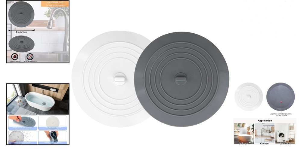 Chic 2-Pack Silicone Drain Covers in Grey & White - Super Suction Technology