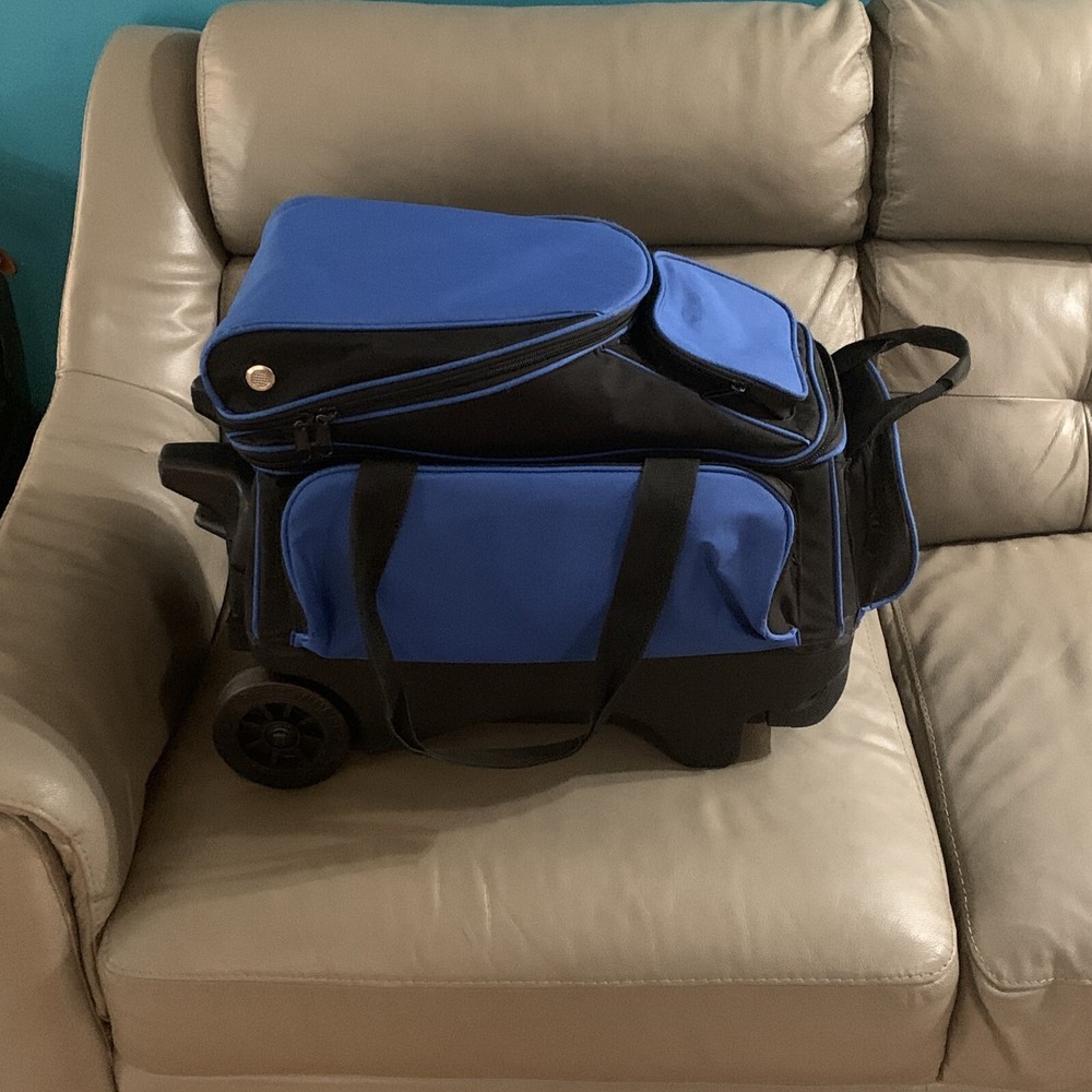 AMCO Double Bowling Ball Blue Roller Rolling Bag NICE Used Condition