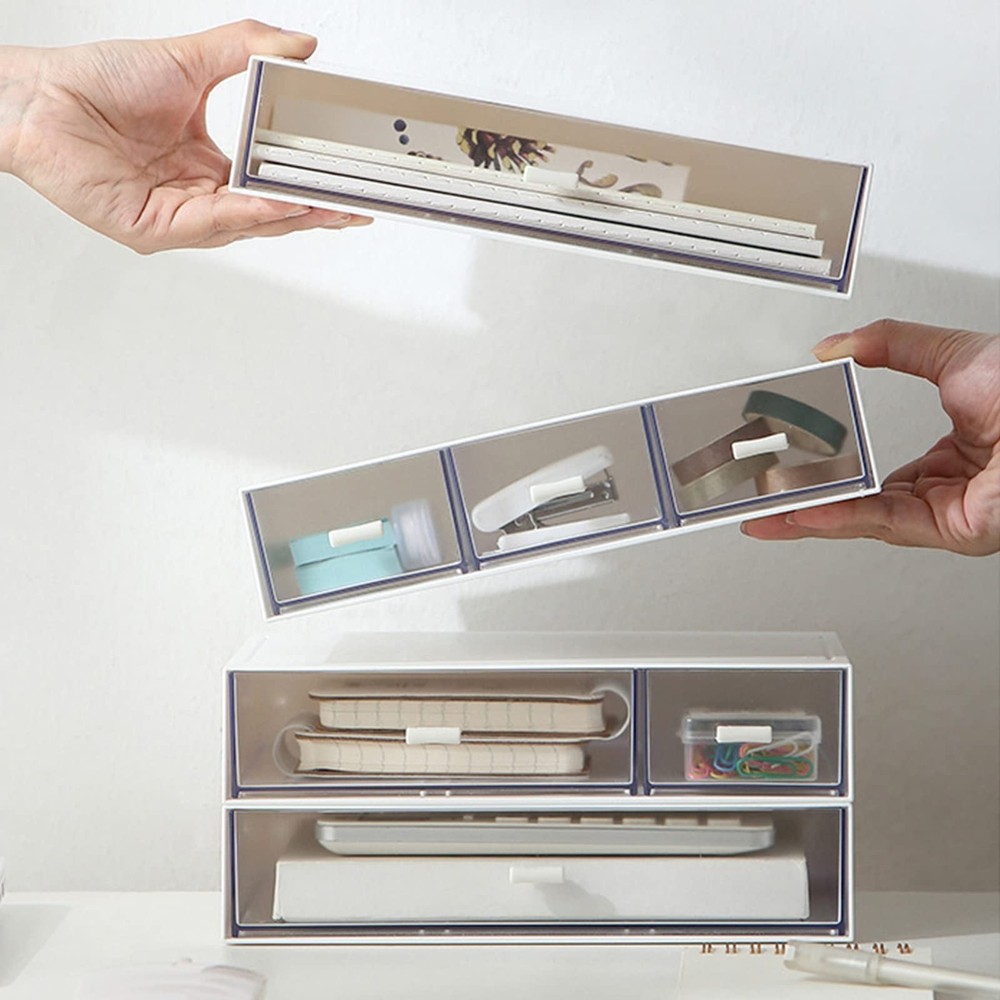 Desk Organizer with Drawers Stackable Storage Drawers, Plastic Compact Desk S...