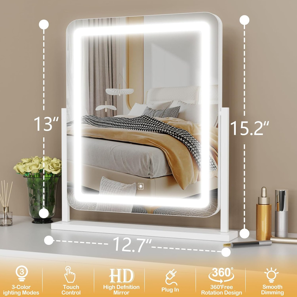LED Vanity Mirror with 10X Magnification, Touch Control & 3 Lighting Modes