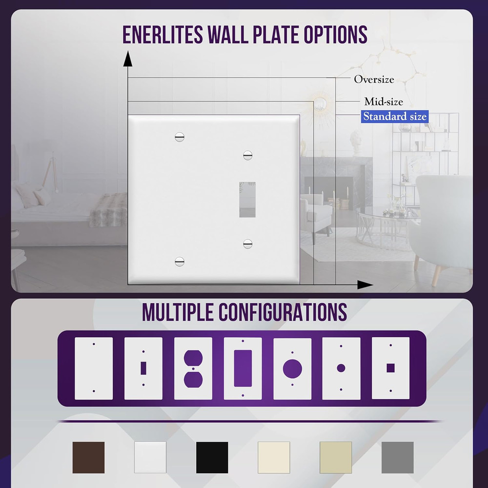 Combination Toggle Switch/Blank Device Wall Plate, Standard Size, 2-Gang 4.5" X