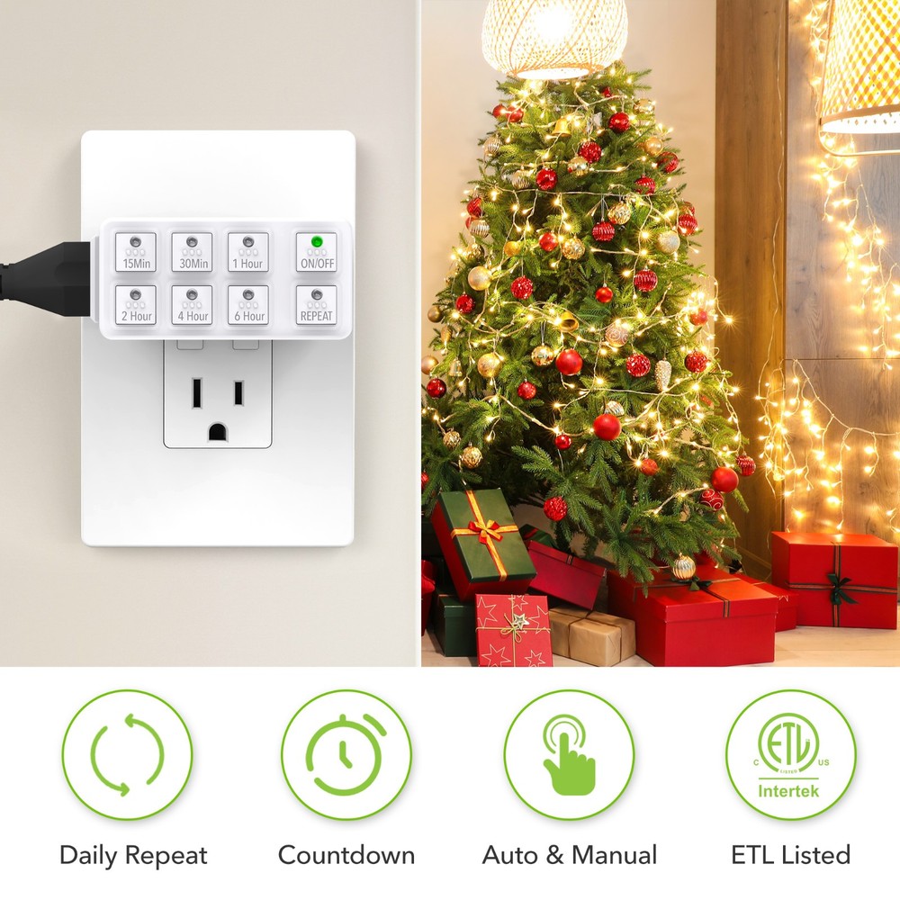 BN-LINK 2 Pack Indoor Countdown Timer with Repeat Function, Heavy Duty 15A/1875W