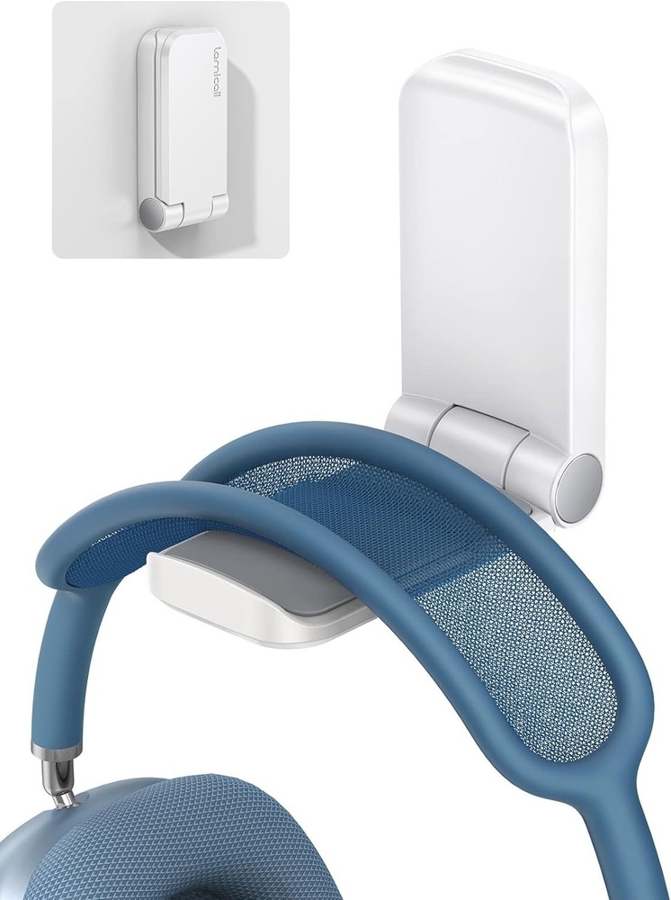 Foldable White Headphone Stand - Strong Adhesive Hook for Clutter-Free Spaces