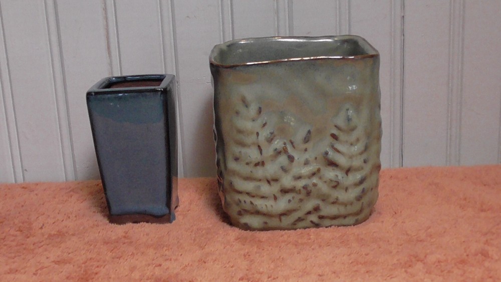 Small Vintage Ceramic Planters Square green and blue