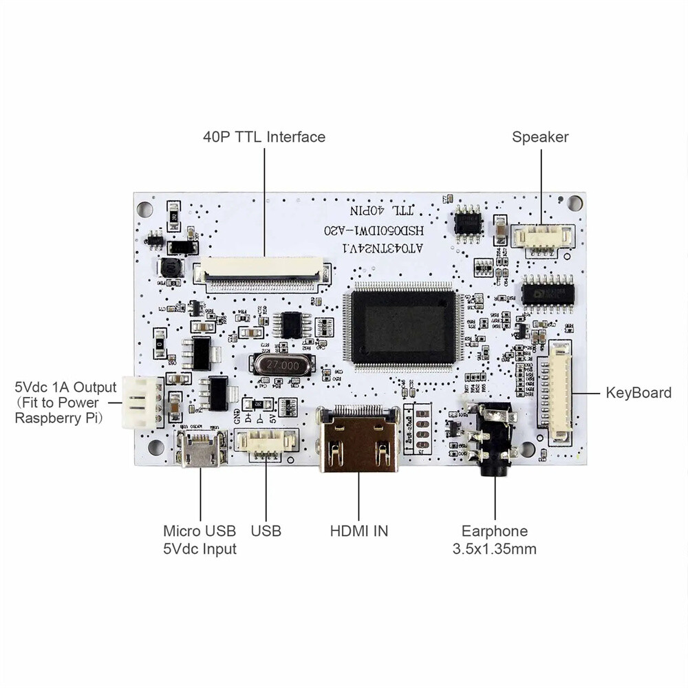 HD MI LCD Controller Board With 4.3" 480x272 LCD Screen For Raspberry Pi