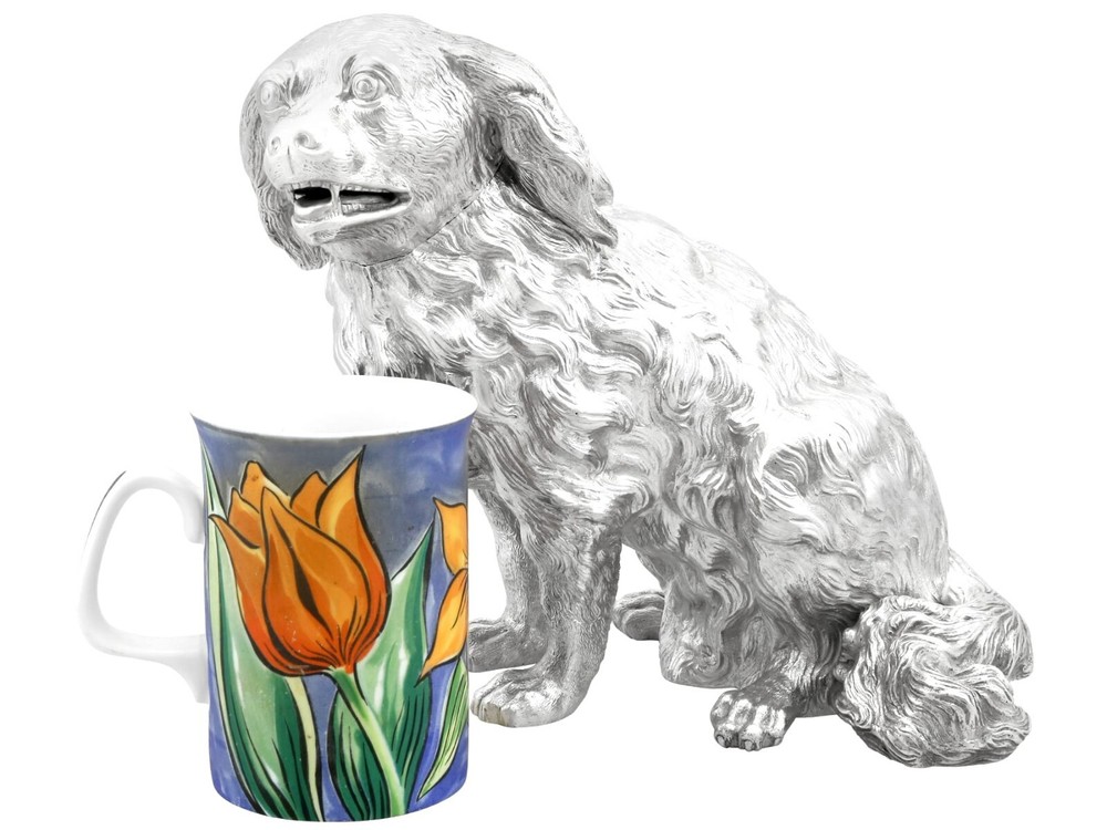 Antique German Silver Dog Sugar Box Circa 1890