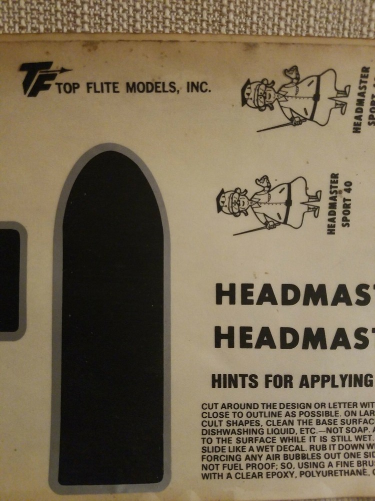 Vintage TOP FLITE HEADMASTER SPORT 40 DECALS