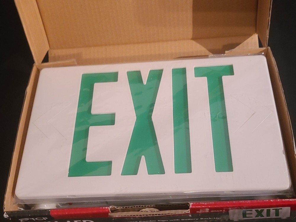 TCP Lighting Adjustable LED Emergency Exit Light Combo Double Head Green 120/277