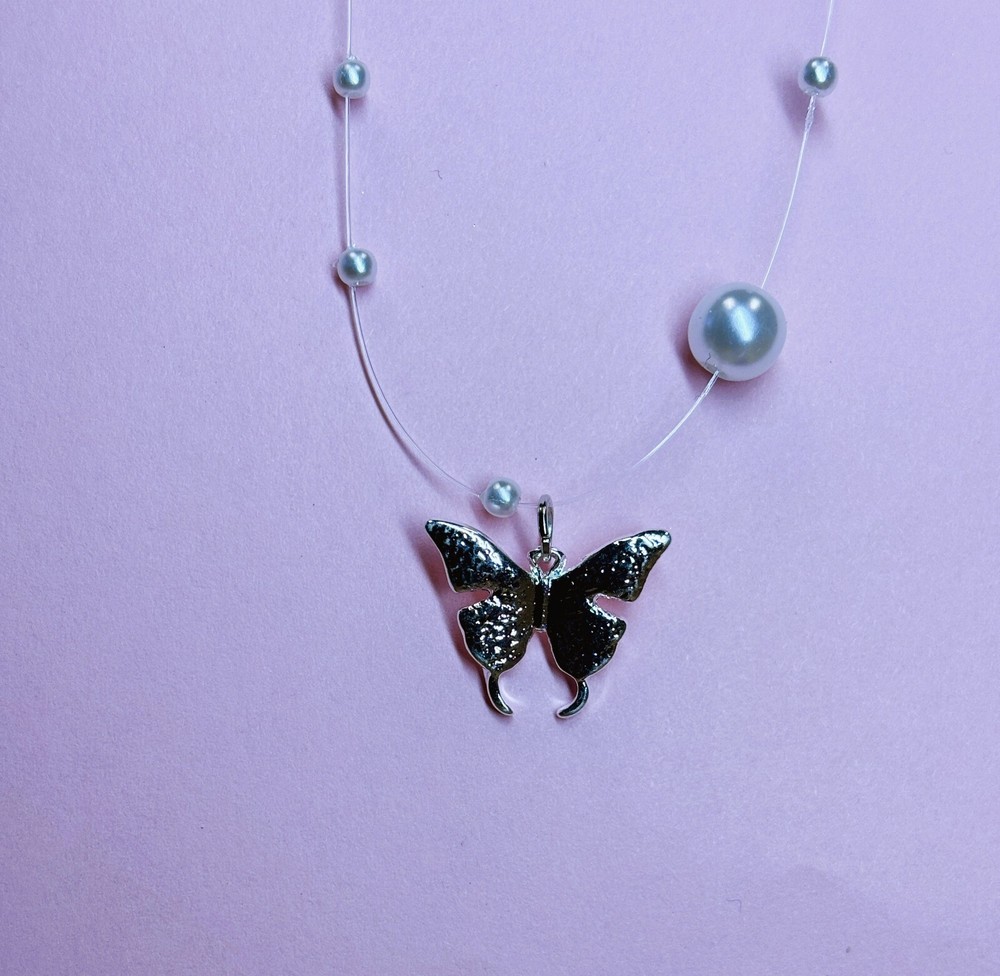 Pearl Link Silver Butterfly Necklace