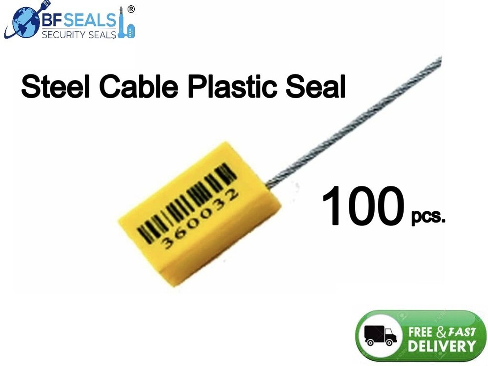 Cable Steel Lock Security Seal, 100 pcs., 12" 1.8 mm, Numbered & Barcode BFS