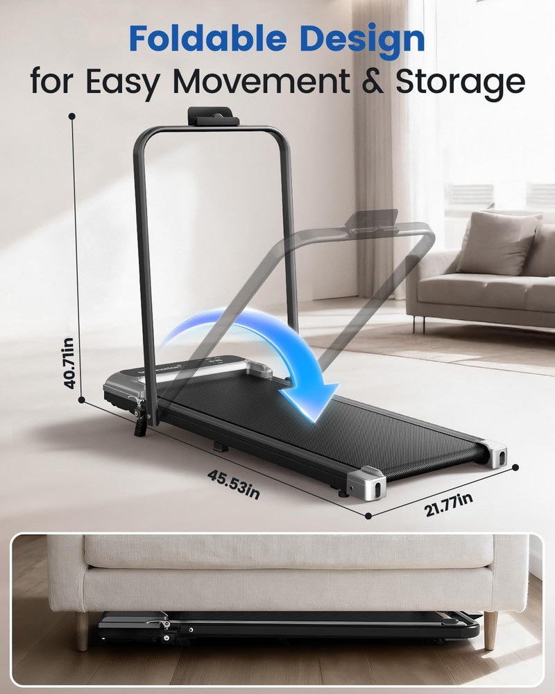 Walking Pad Treadmill with Handle Bar and Adjustable Incline, Compact Silver