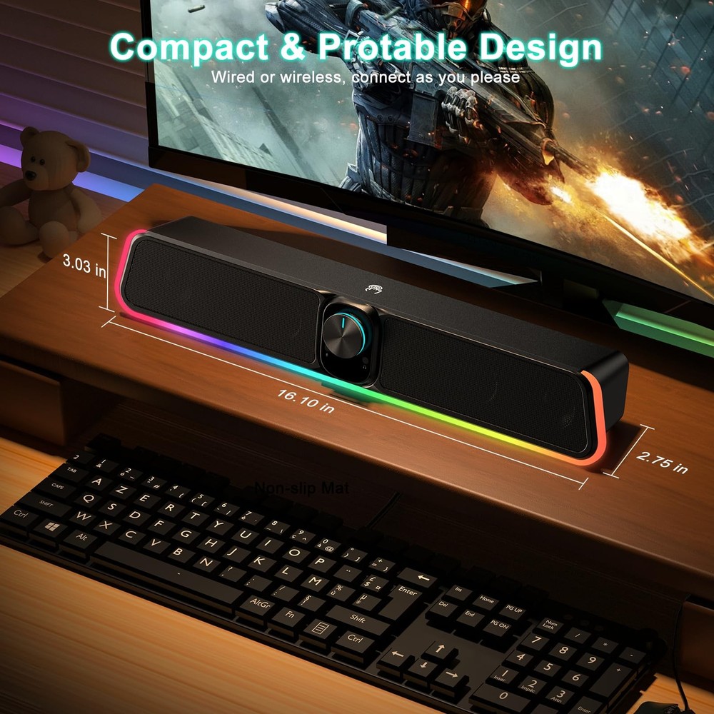 Computer Sound Bar Speaker USB Powered Bluetooth RGB