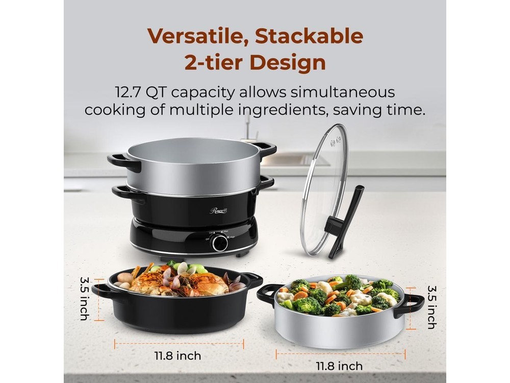 Rosewill 12.7 QT Electric Hot Pot with Multiple Functions, Split Design with 11.