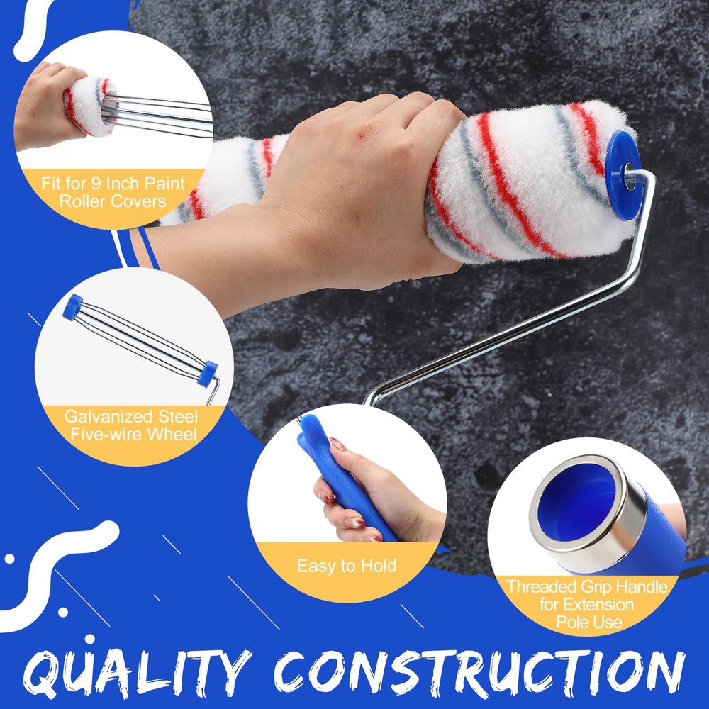 Leumoi 48 Pack 9 Inch Paint Roller Frame 5 Wire Galvanized Handle Bule