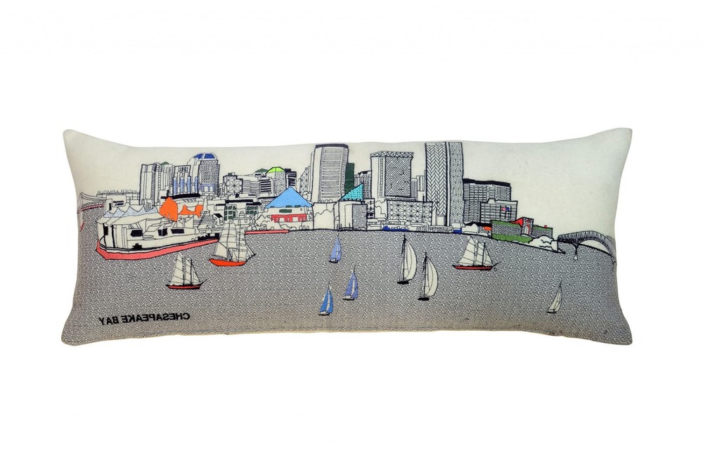 35 White Baltimore Daylight Skyline Lumbar Decorative Pillow
