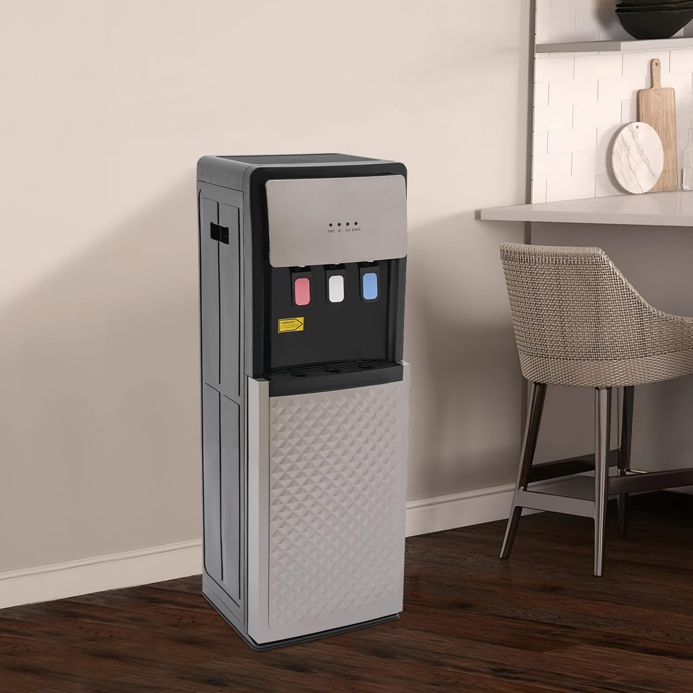 Water Cooler Bottom Loading Dispenser 3 Temp Hot Cold Room 5 Gallon Silver Gray