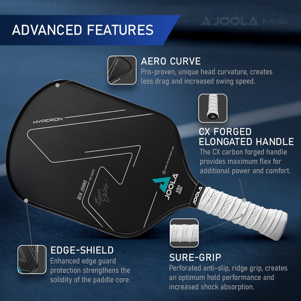 JOOLA Ben Johns Hyperion CFS Pickleball Paddle - Carbon Surface, High Grit, USAP
