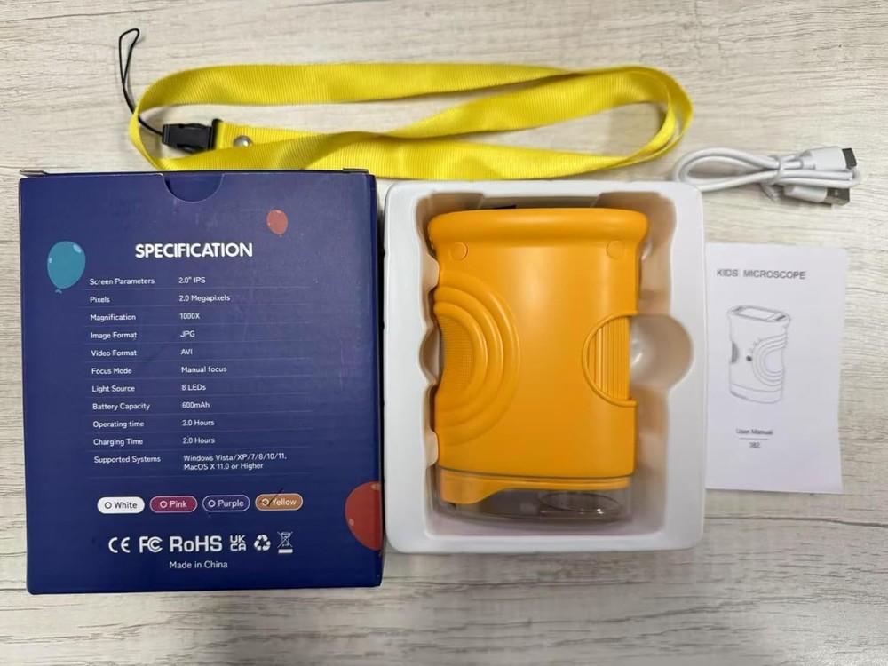 2.0" IPS Display Portable Microscope for Kids - 1000X Magnification & Easy Use