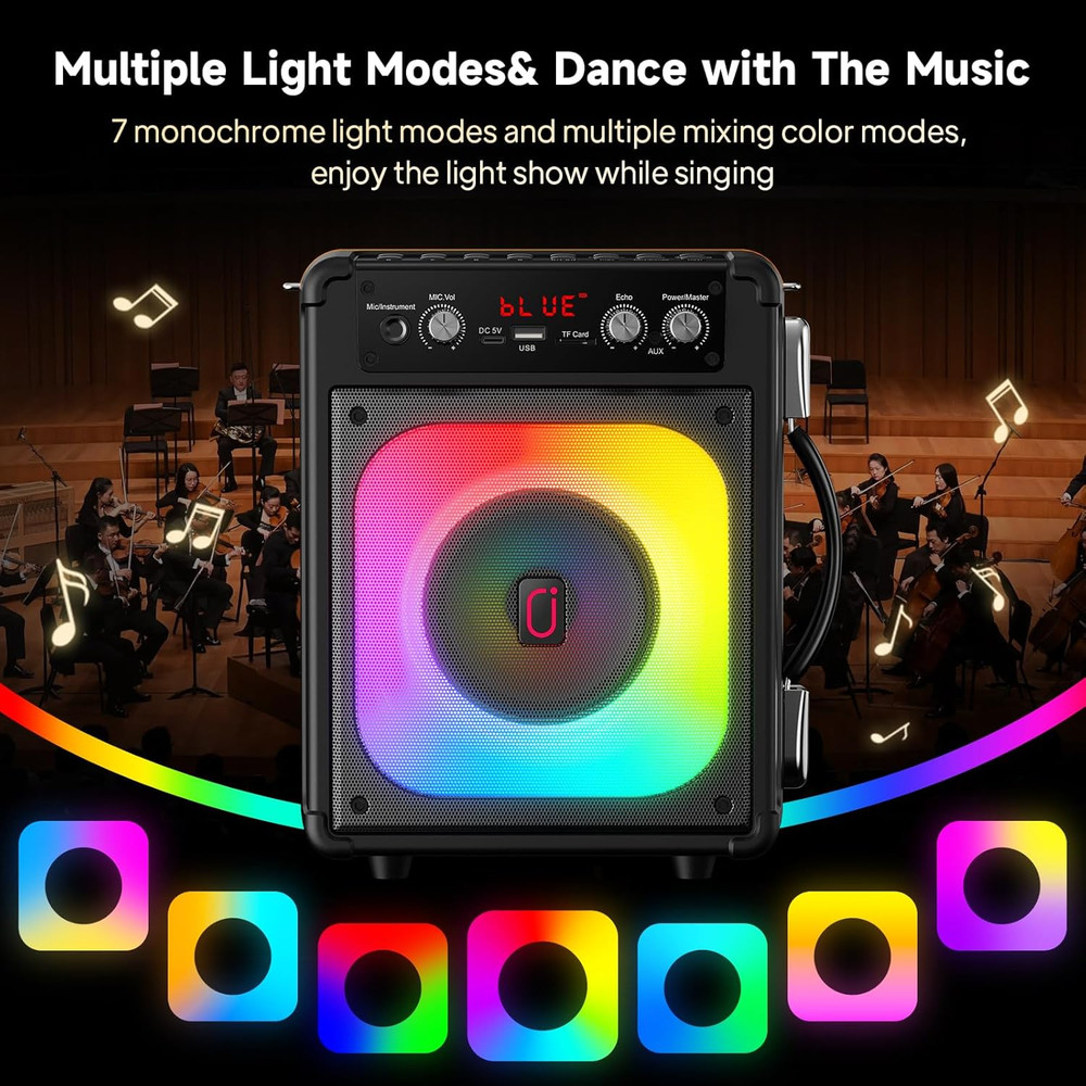 Karaoke Machine, Portable Bluetooth Speaker with 2 Wireless Microphones for Adul
