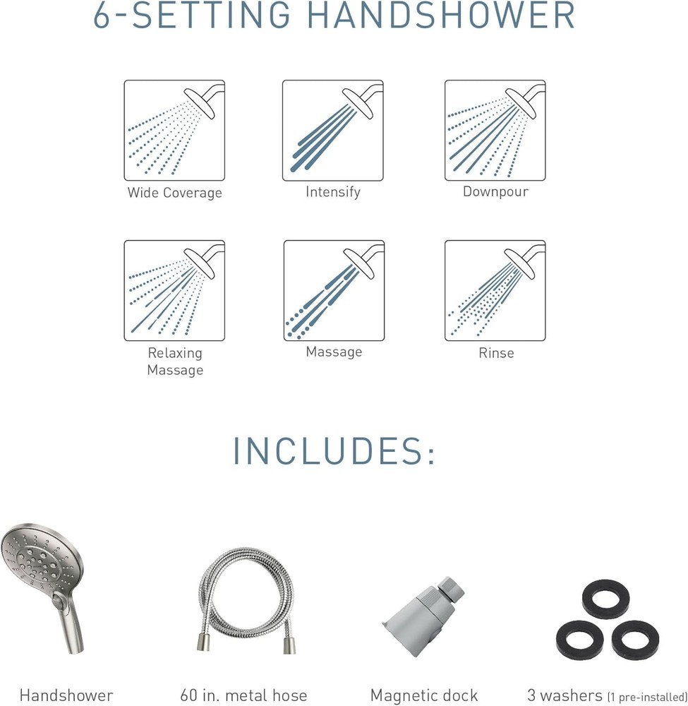 Engage Spot Resist Brushed Nickel Six-Function Removable Handheld Showerhead
