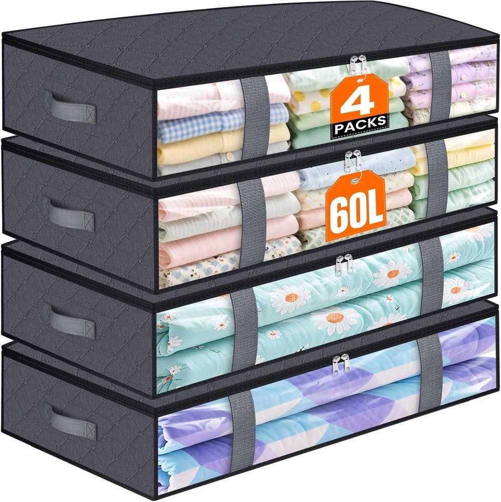 Under Bed Storage Containers 4 Pack Blanket Storage Bags Collapsible Storage