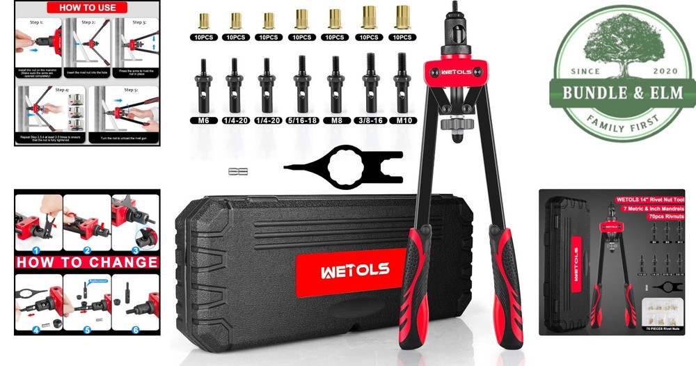 Durable Rivnut Tool Kit for Easy Riveting with Interchangeable Mandrels