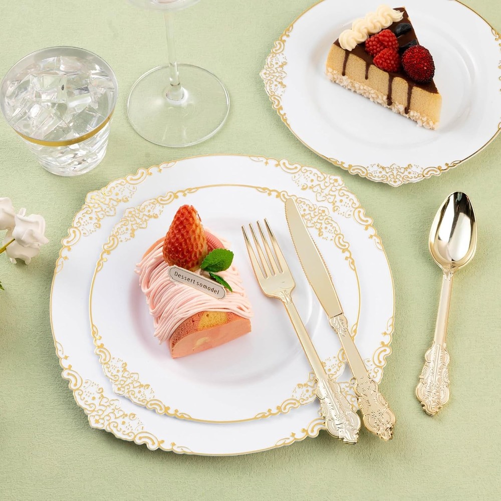 100-piece gold plastic tableware set